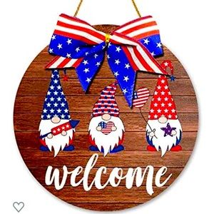 4th of July Gnome Welcome Wooden Sign, Independence Day Decoration Gnome
